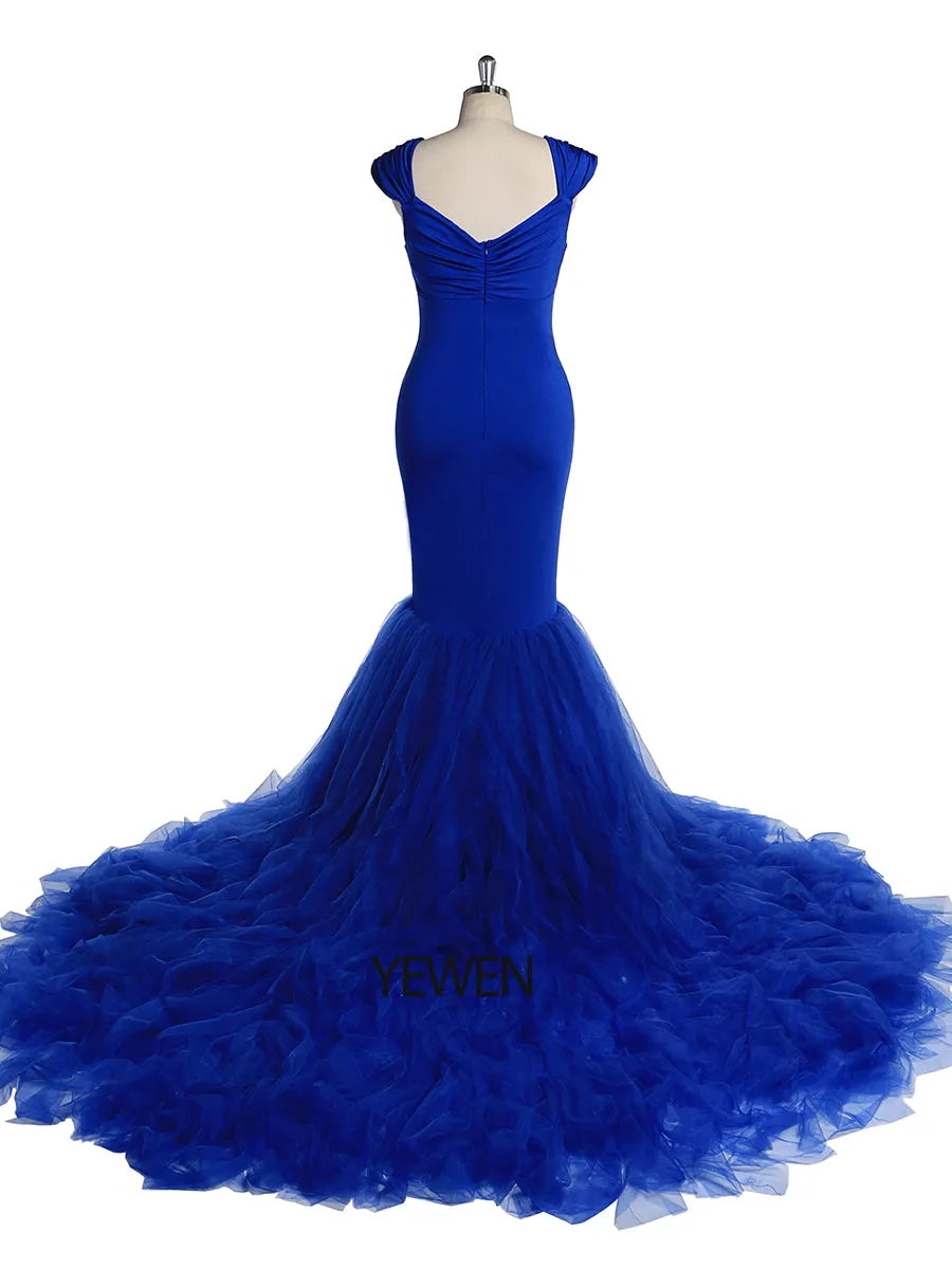 Off Shoulder Royal Blue Mermaid Maternity Dress Gown For Baby Shower Photography YW2076