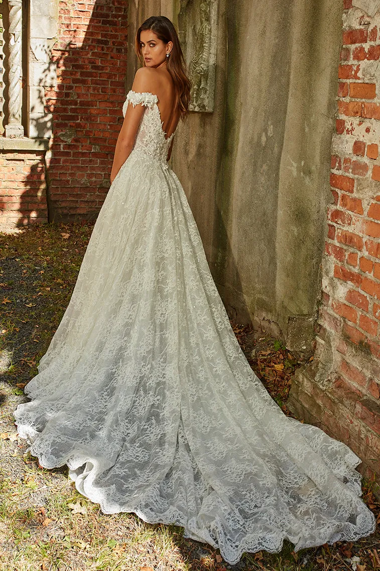 Off-the-shoulder Sweetheart A-line Wedding Gown With Lace Applique-715731