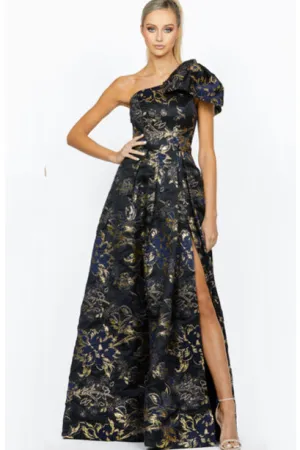 Olympia One Shoulder Gown in Black by Bariano - RENTAL