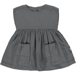 Organic Cotton Hibiscus Dress in Iron Gate
