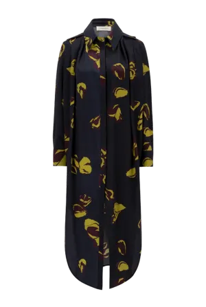 Oversized Floral Print Silk Shirt Dress
