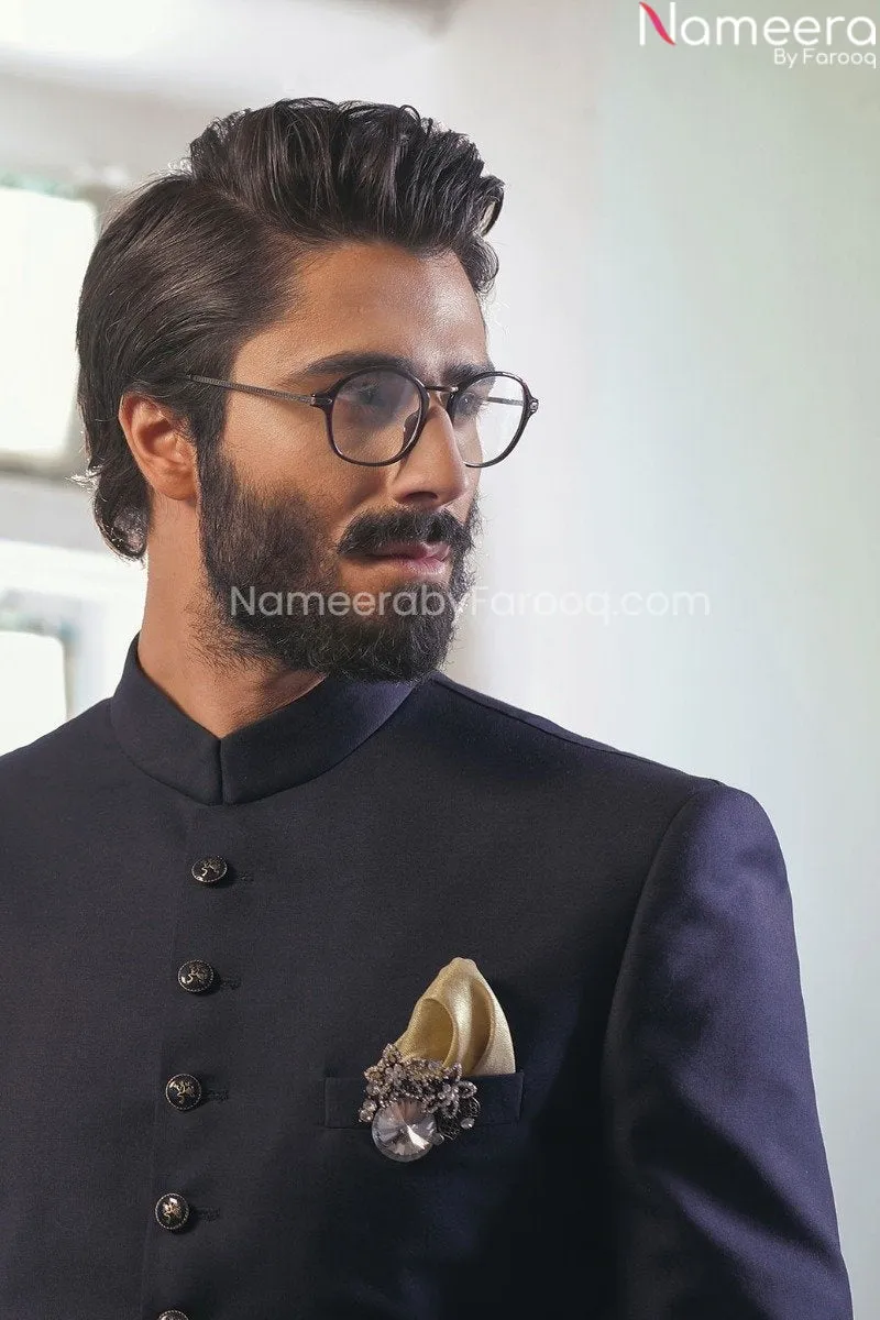 Pakistani Black Sherwani Wedding Mens Sherwani #GN32