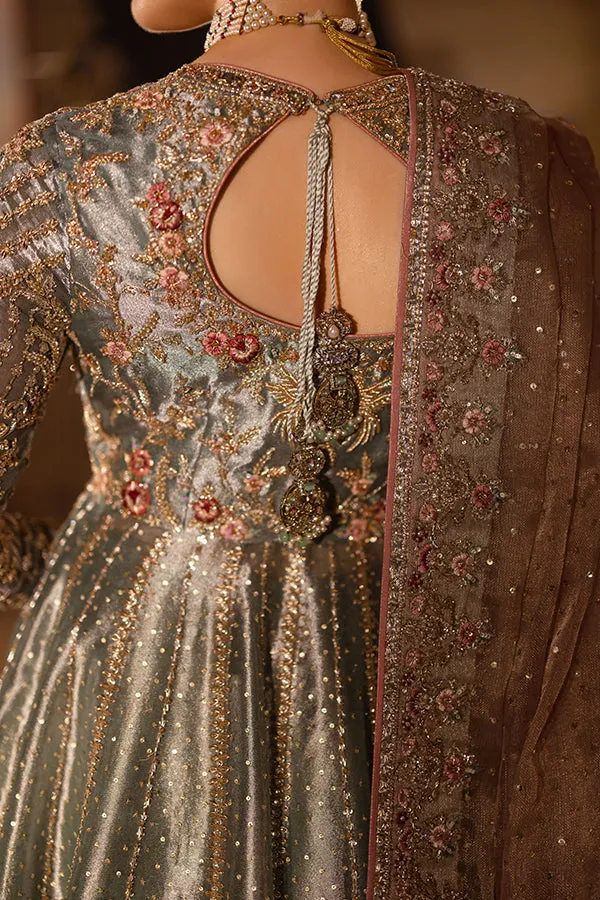 Pakistani Bridal Dress in Tissue Pishwas Lehenga Style