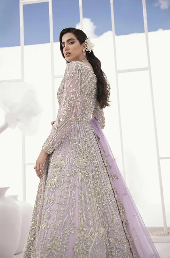 Pakistani Bridal Lehenga Designs in Embellished Heavy Zardozi Work for Wedding Wear in Mauve Lehenga with Dupatta #BN941