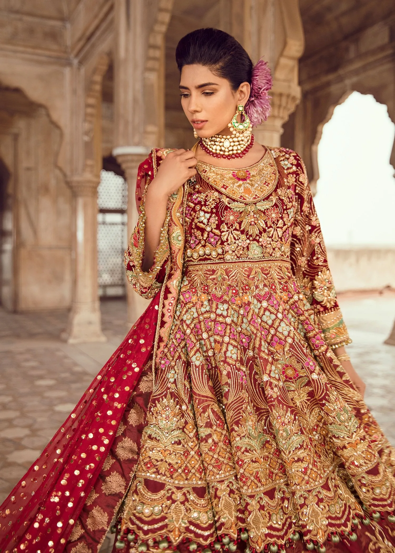 Pakistani Bridal Lehnga for Wedding in Deep Red Color #J5113