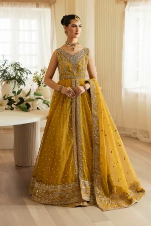 Pakistani Bridal Mehndi Dress in Pishwas Sharara Style