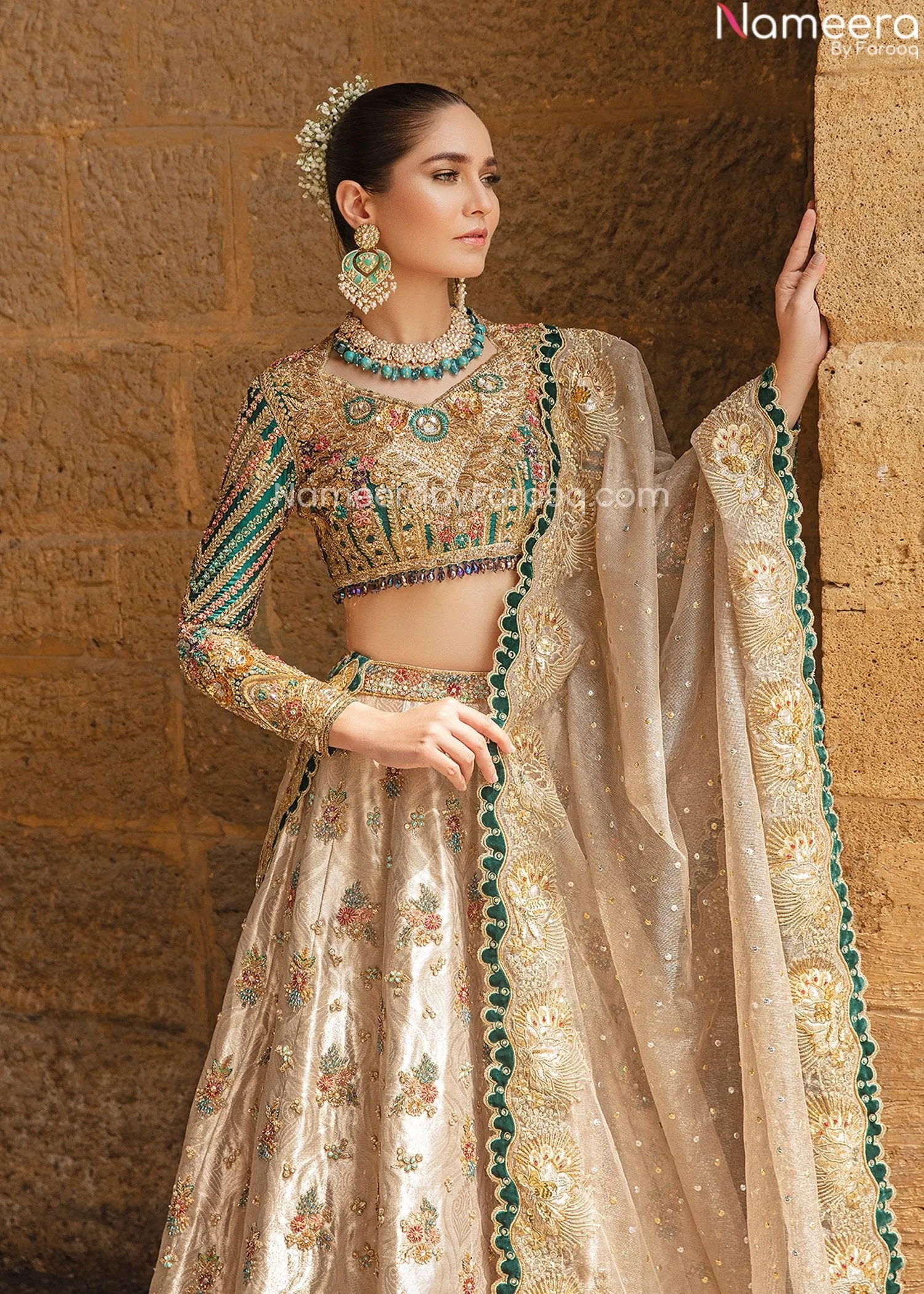 Pakistani Embellished Raw Silk Bridal Lehenga #BN964