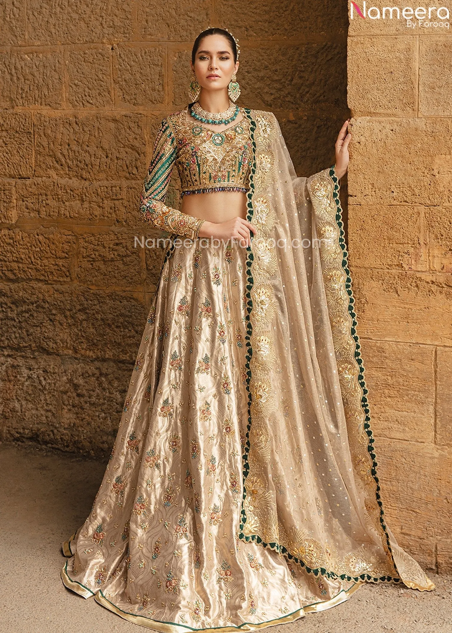 Pakistani Embellished Raw Silk Bridal Lehenga #BN964