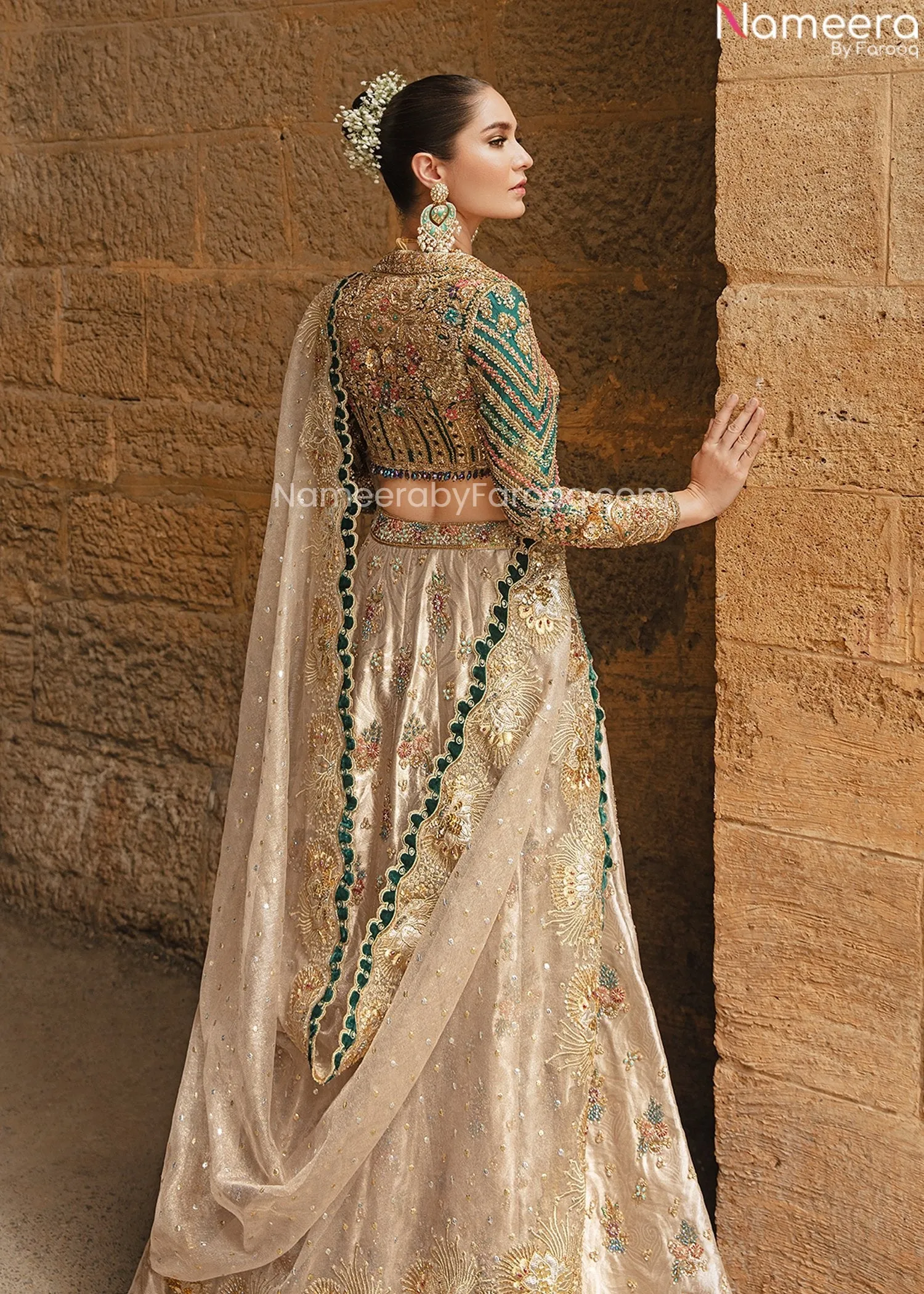 Pakistani Embellished Raw Silk Bridal Lehenga #BN964