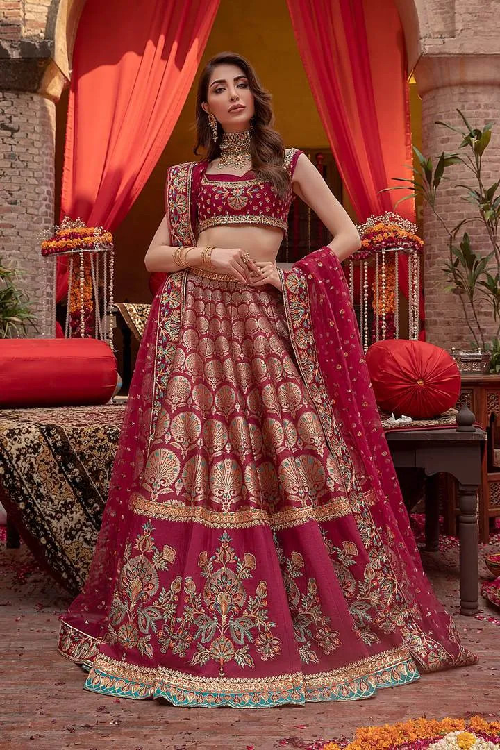 Pakistani Jamawar Bridal Red Lehenga Choli #BN1045