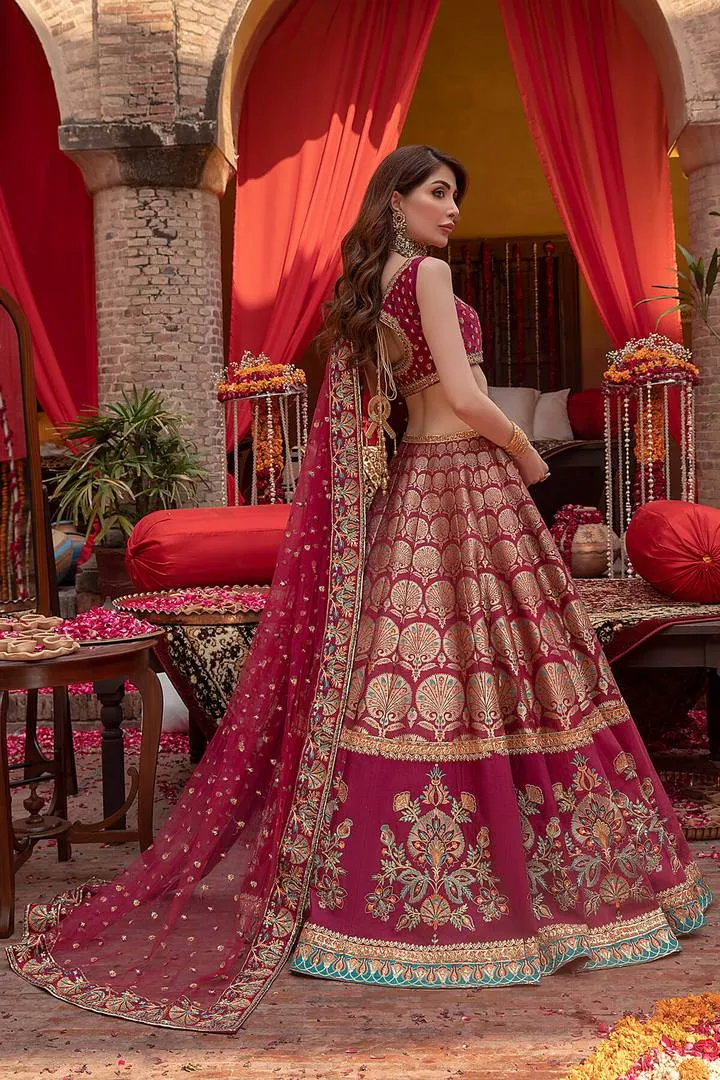 Pakistani Jamawar Bridal Red Lehenga Choli #BN1045
