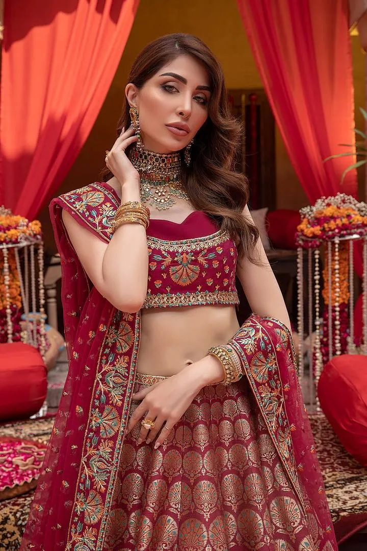 Pakistani Jamawar Bridal Red Lehenga Choli #BN1045