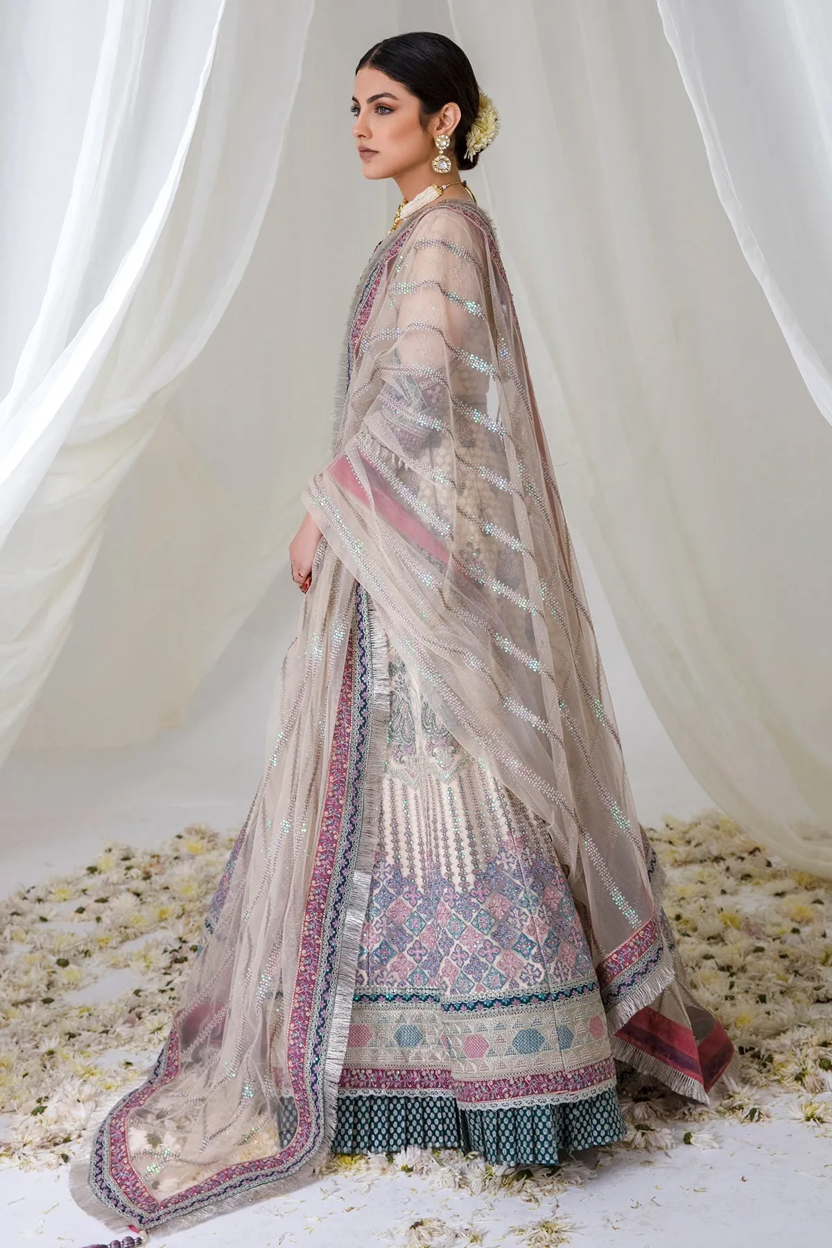 Pakistani Pishwas Frock with Trousers and Dupatta Dress
