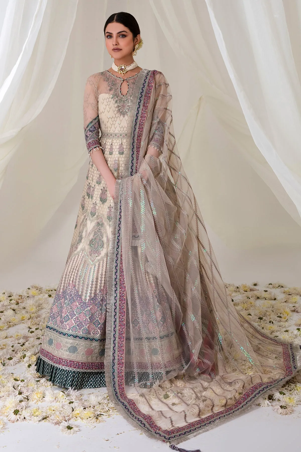 Pakistani Pishwas Frock with Trousers and Dupatta Dress