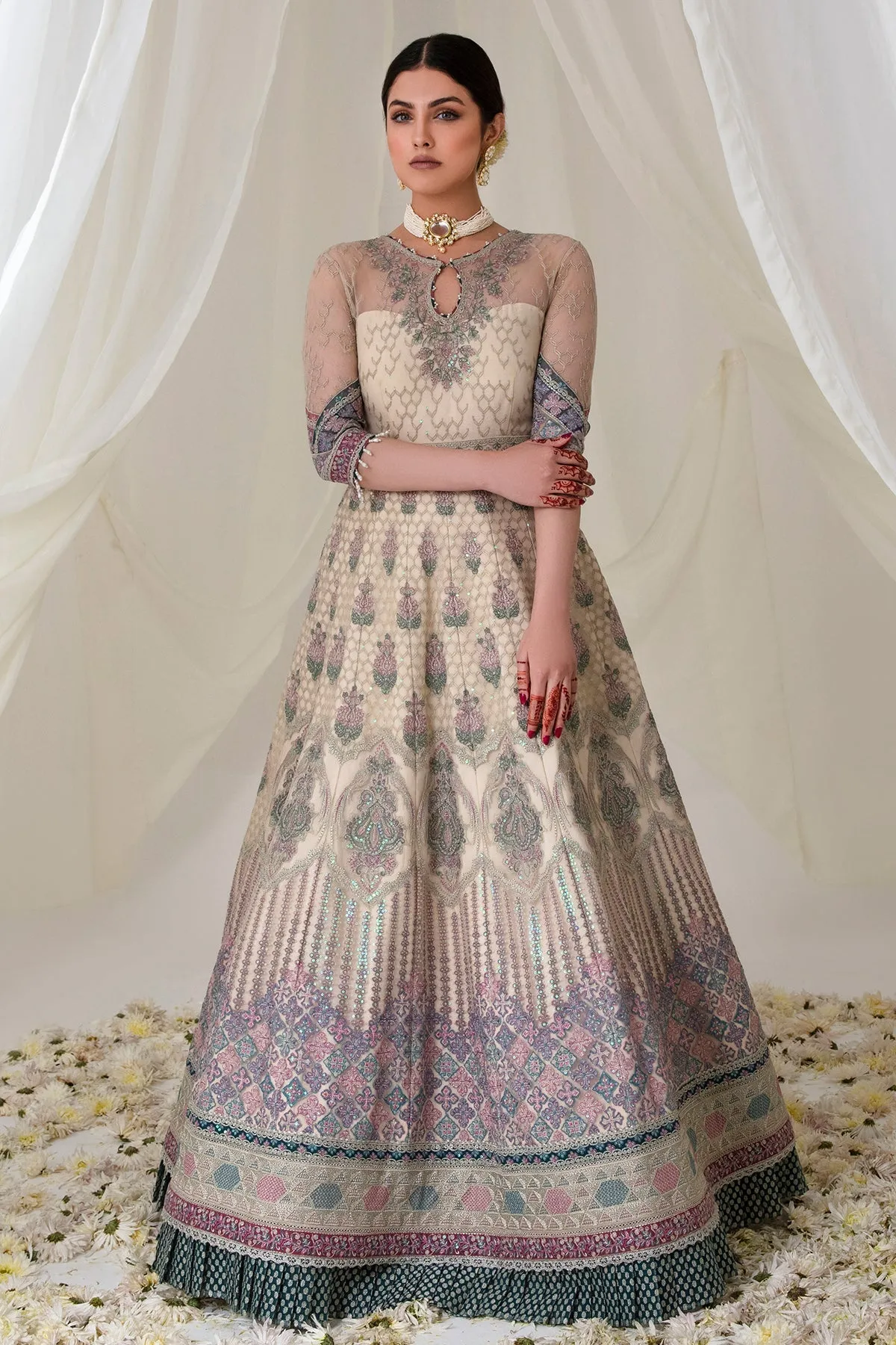 Pakistani Pishwas Frock with Trousers and Dupatta Dress