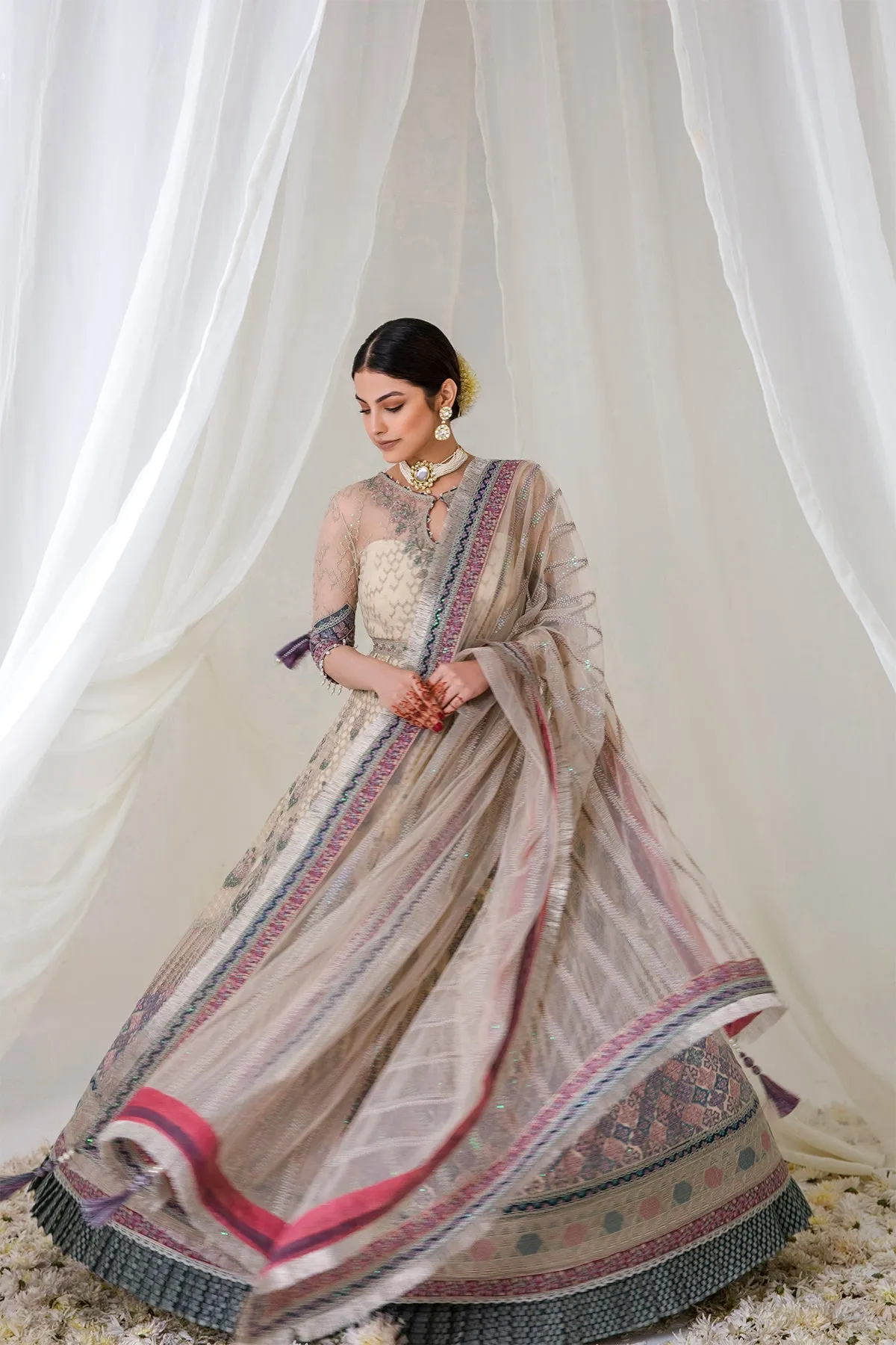 Pakistani Pishwas Frock with Trousers and Dupatta Dress