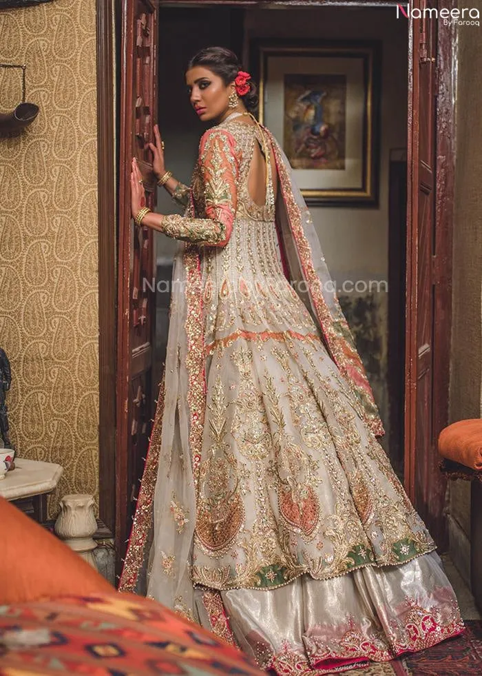 Pakistani Silk Bridal Lehenga with Long Frock #BN1007