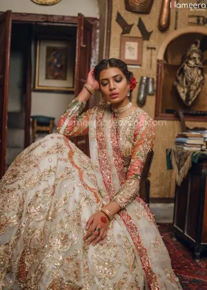 Pakistani Silk Bridal Lehenga with Long Frock #BN1007