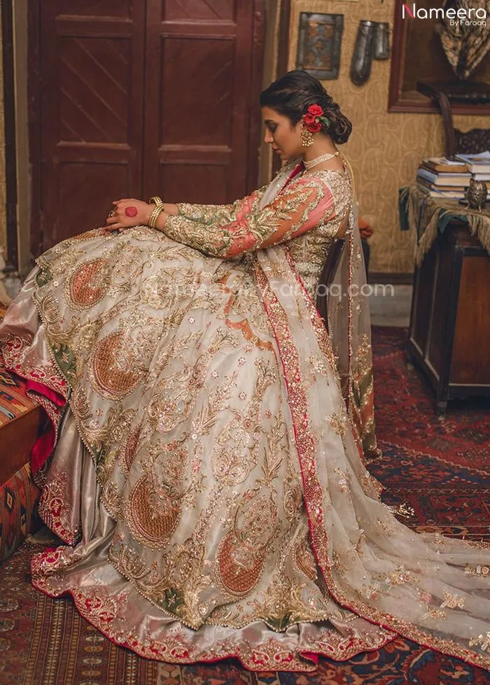 Pakistani Silk Bridal Lehenga with Long Frock #BN1007