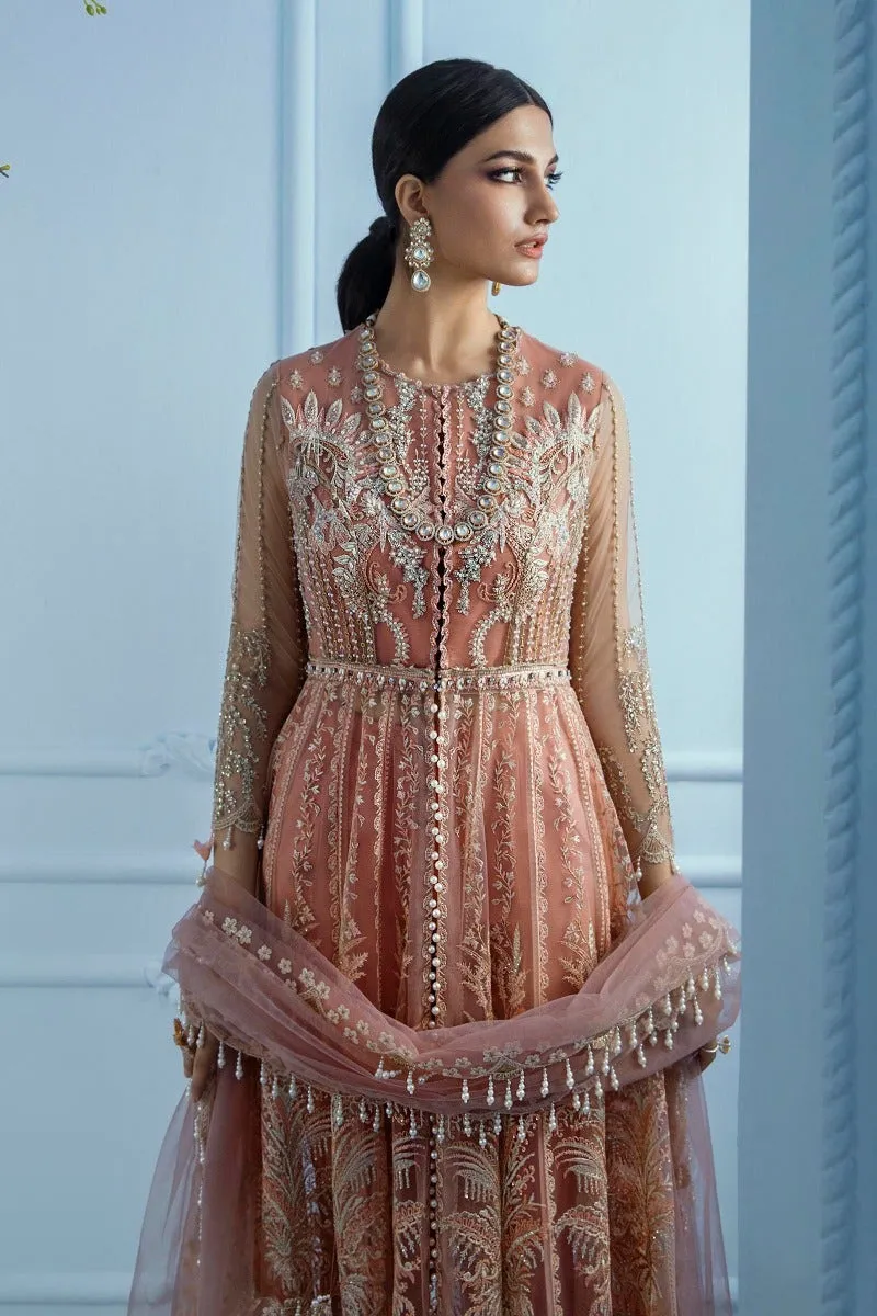 Peach Pakistani Pishwas Dress with Lehenga 2021 #PF129