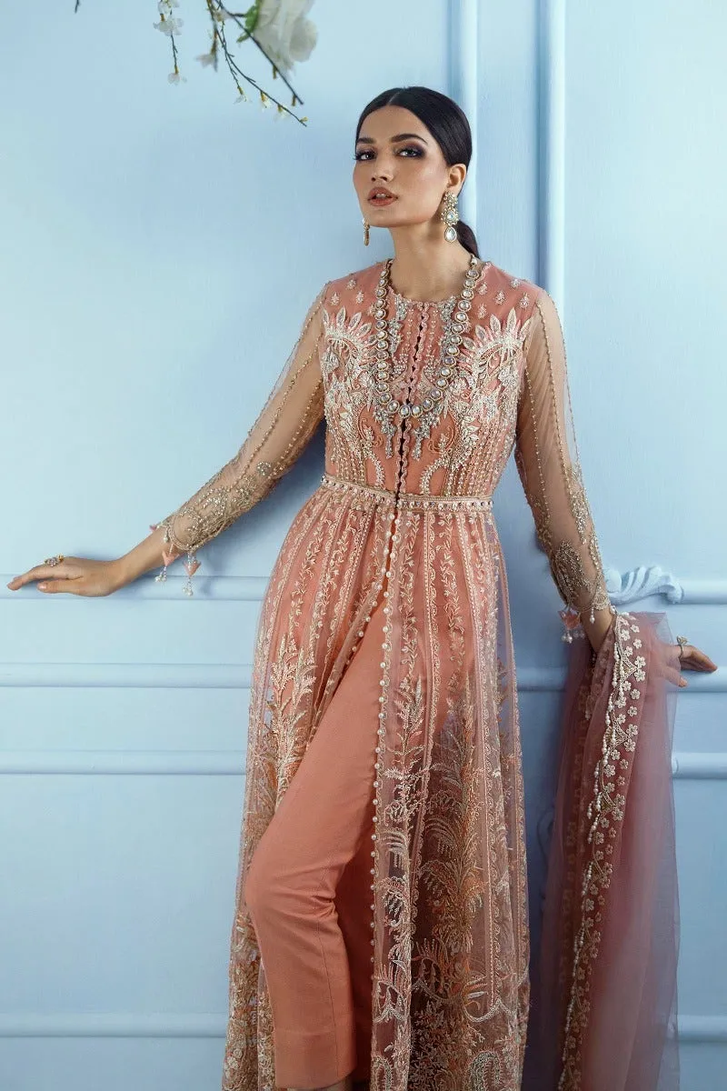 Peach Pakistani Pishwas Dress with Lehenga 2021 #PF129