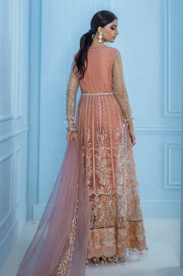 Peach Pakistani Pishwas Dress with Lehenga 2021 #PF129