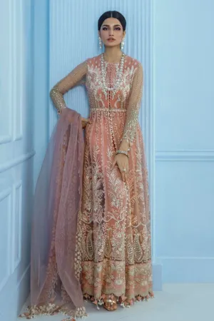 Peach Pakistani Pishwas Dress with Lehenga 2021 #PF129