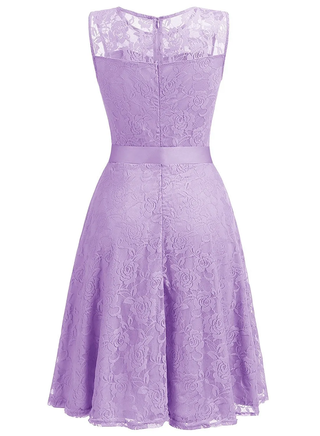 Pink Floral Lace Dress Short Bridesmaid Dresses with Sheer Neckline
