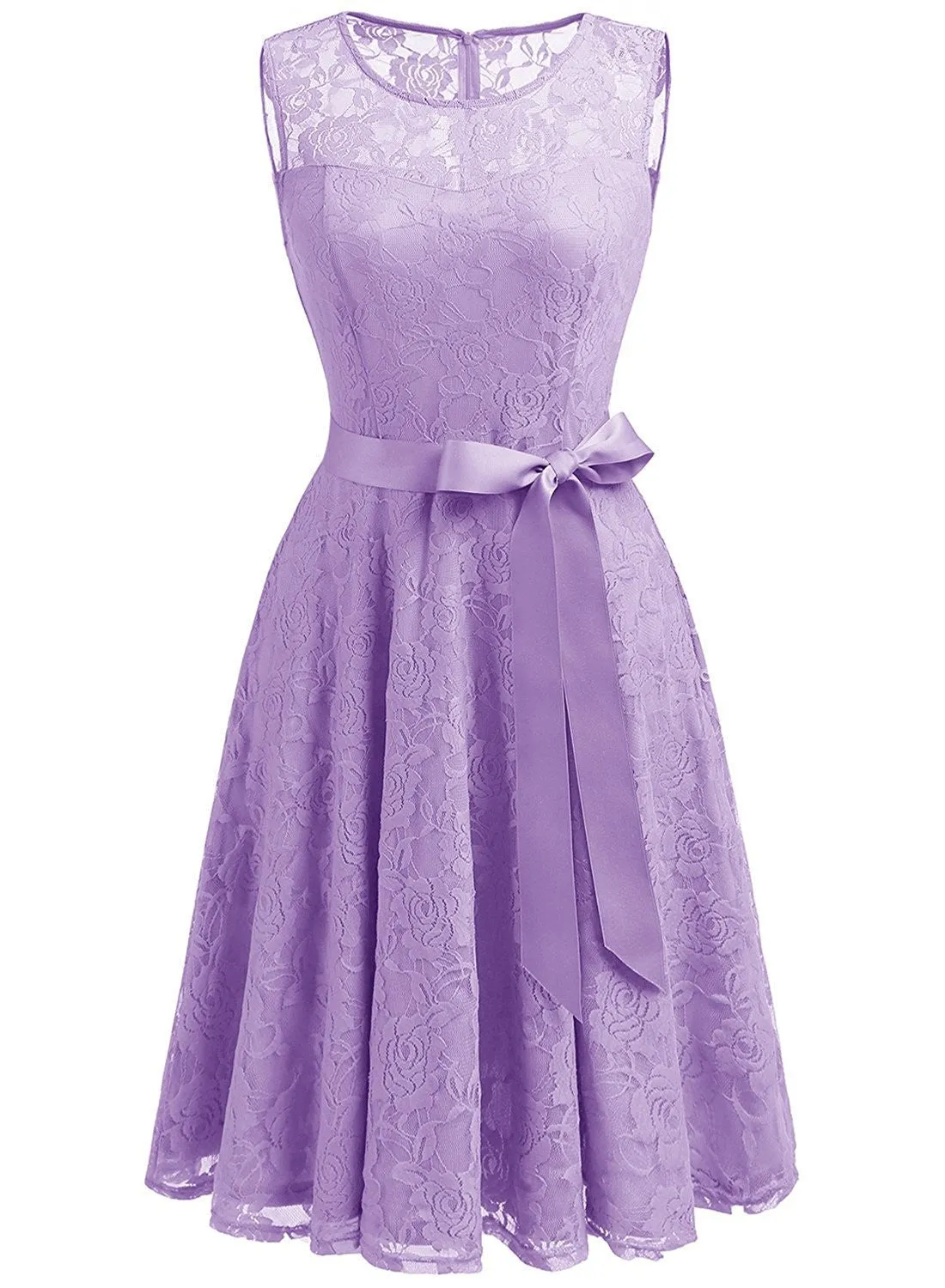 Pink Floral Lace Dress Short Bridesmaid Dresses with Sheer Neckline