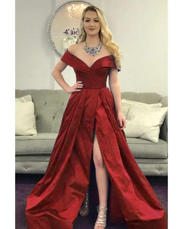 Popular Royal Blue Prom Dresses with Split Side Sexy Off The Shoulder Prom Gowns for Party 2018