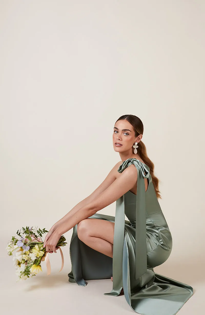 Porto Dress in Sage Green Satin