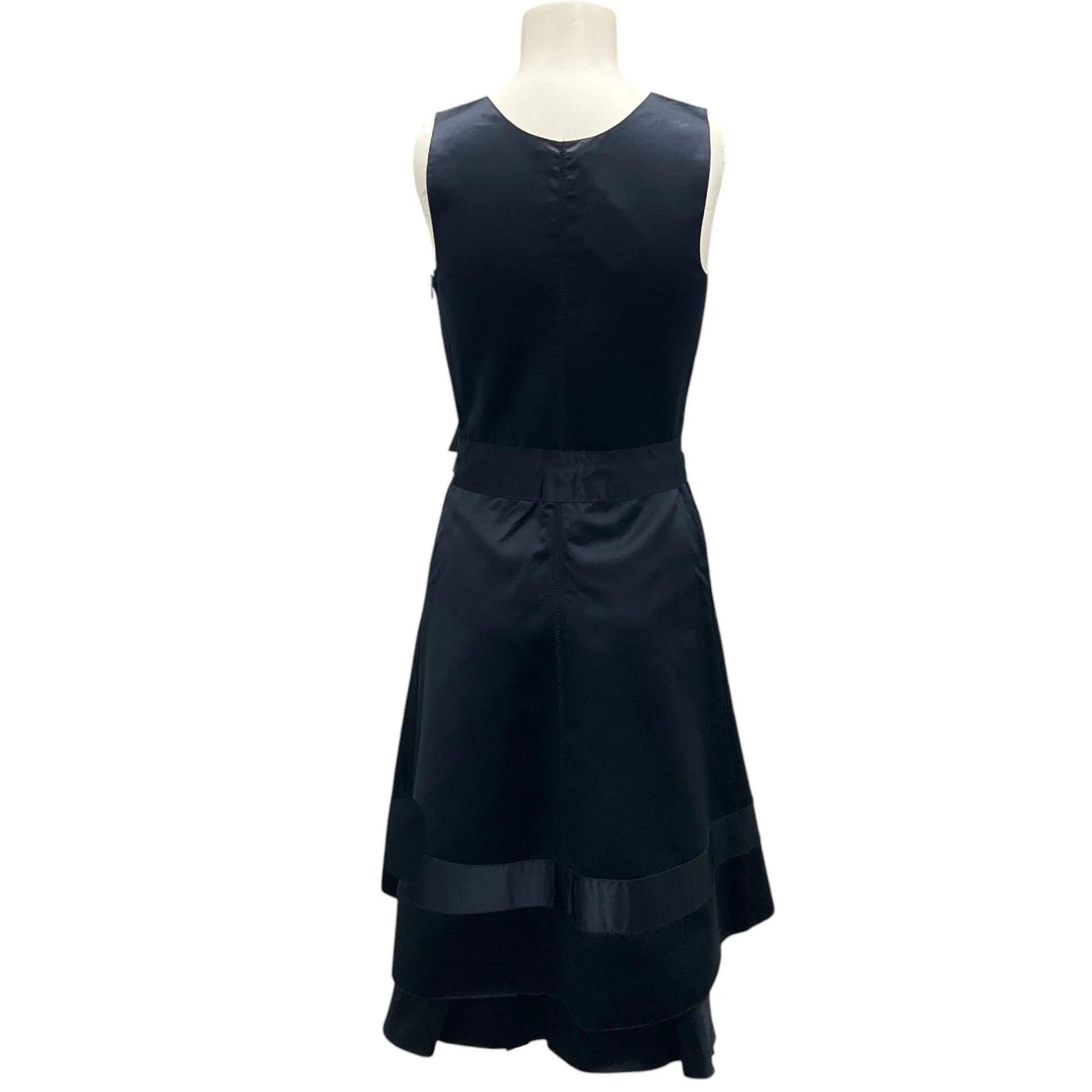 Prada Navy Blue Bow Detail Sleeveless Silk Duchesse Dress