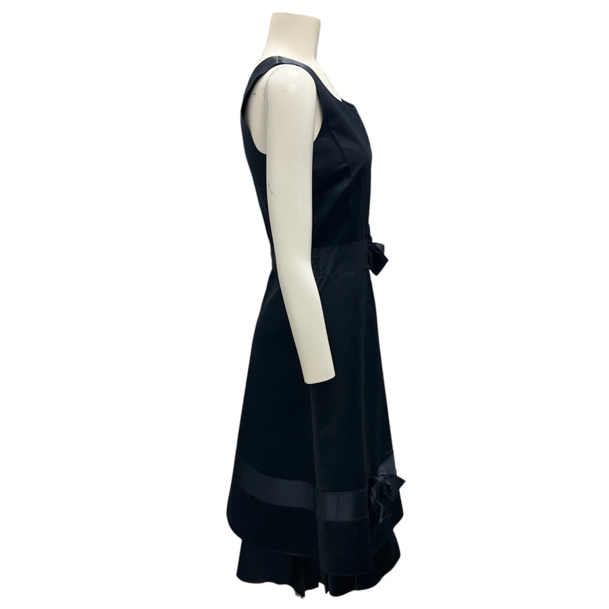 Prada Navy Blue Bow Detail Sleeveless Silk Duchesse Dress