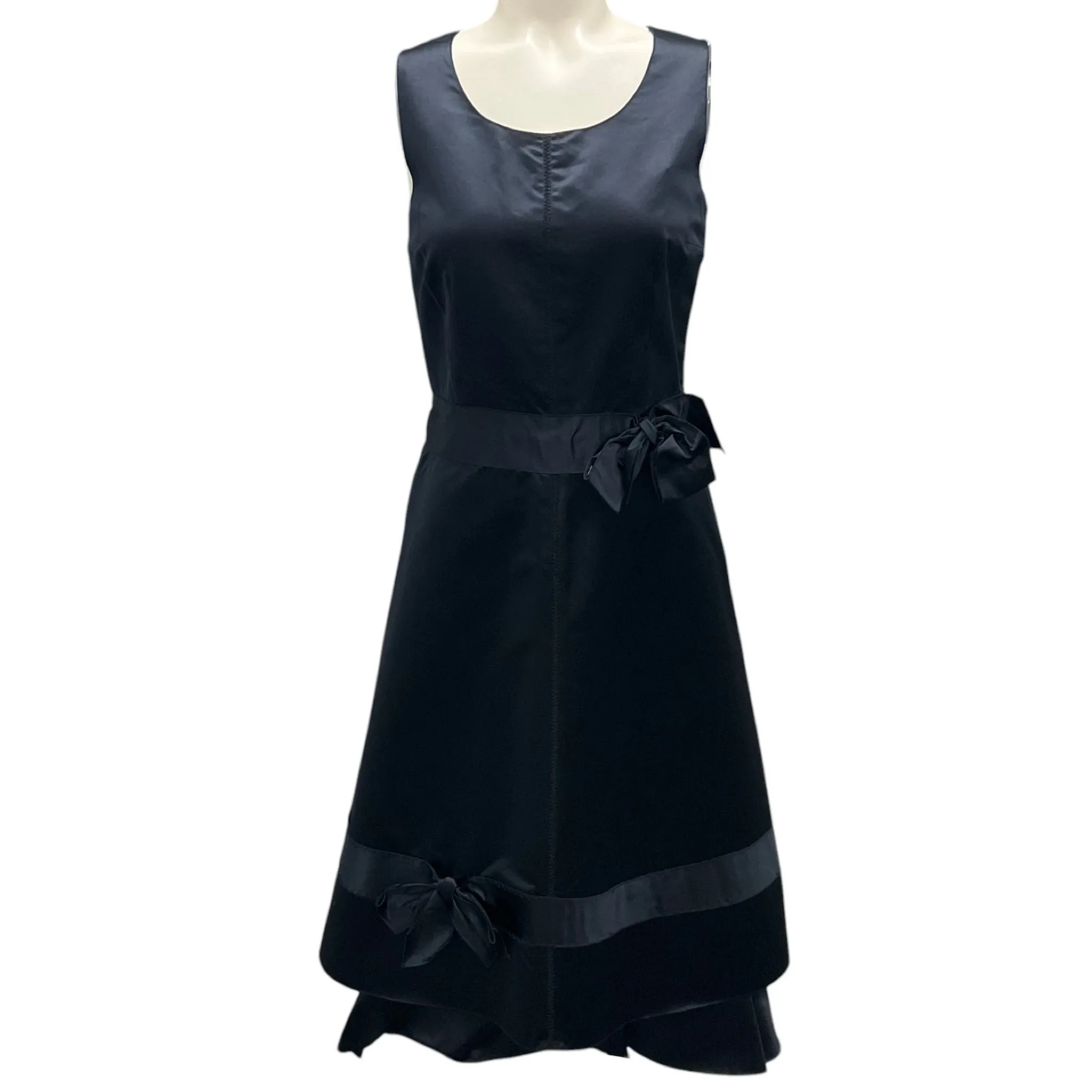 Prada Navy Blue Bow Detail Sleeveless Silk Duchesse Dress