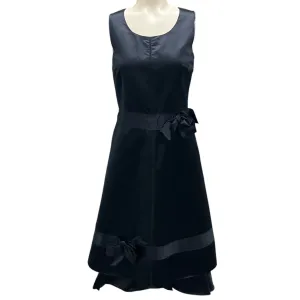 Prada Navy Blue Bow Detail Sleeveless Silk Duchesse Dress