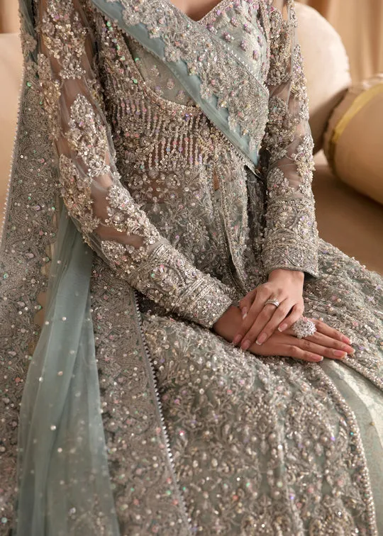 Premium Ice Blue Embroidered Pakistani Wedding Dress Pishwas Lehenga