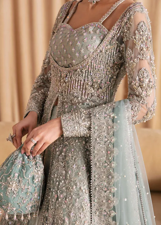 Premium Ice Blue Embroidered Pakistani Wedding Dress Pishwas Lehenga