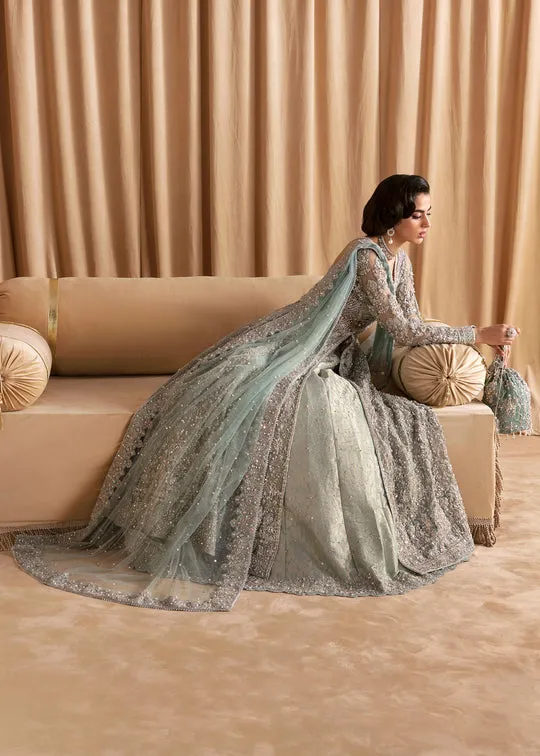 Premium Ice Blue Embroidered Pakistani Wedding Dress Pishwas Lehenga