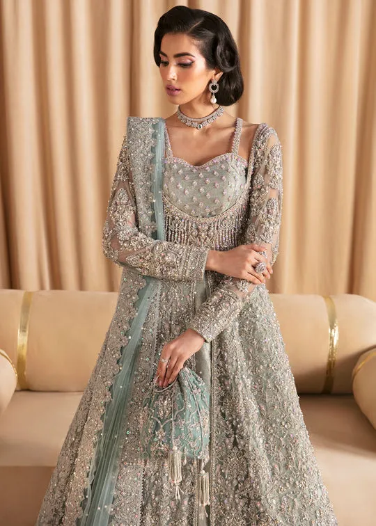 Premium Ice Blue Embroidered Pakistani Wedding Dress Pishwas Lehenga