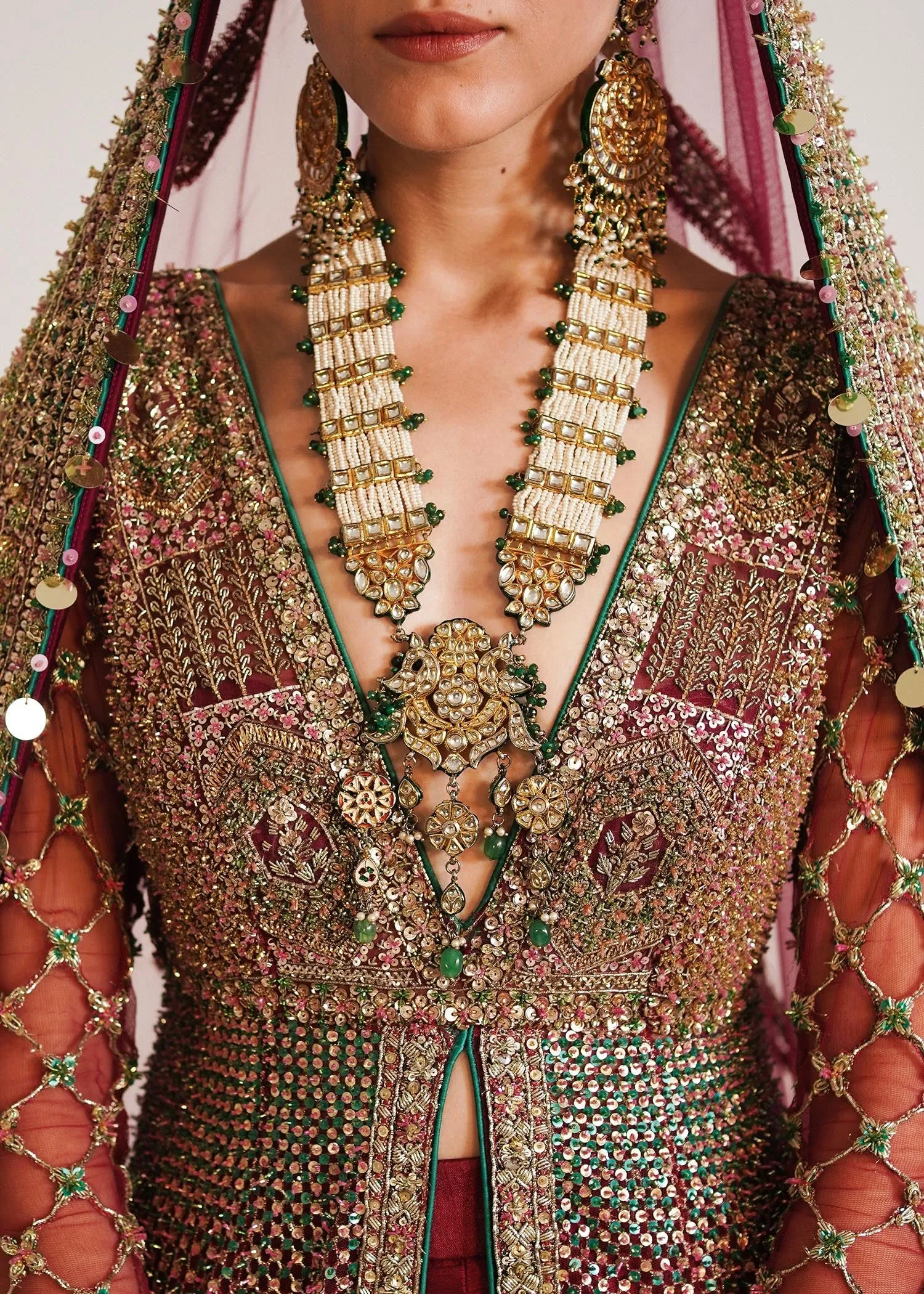 Premium Pakistani Bridal Dress in Embellished Pishwas Net Jacket and Silk Red Lehenga Style