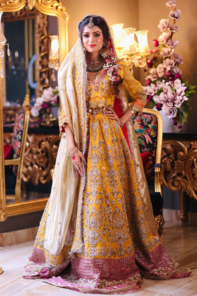 Premium Pakistani Yellow Embroidered Lehenga Choli with Gold Dupatta