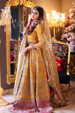 Premium Pakistani Yellow Embroidered Lehenga Choli with Gold Dupatta
