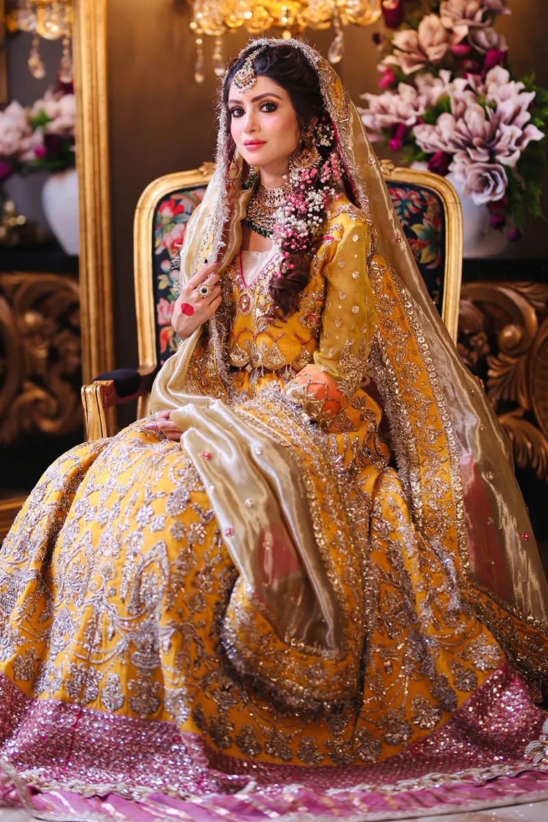 Premium Pakistani Yellow Embroidered Lehenga Choli with Gold Dupatta