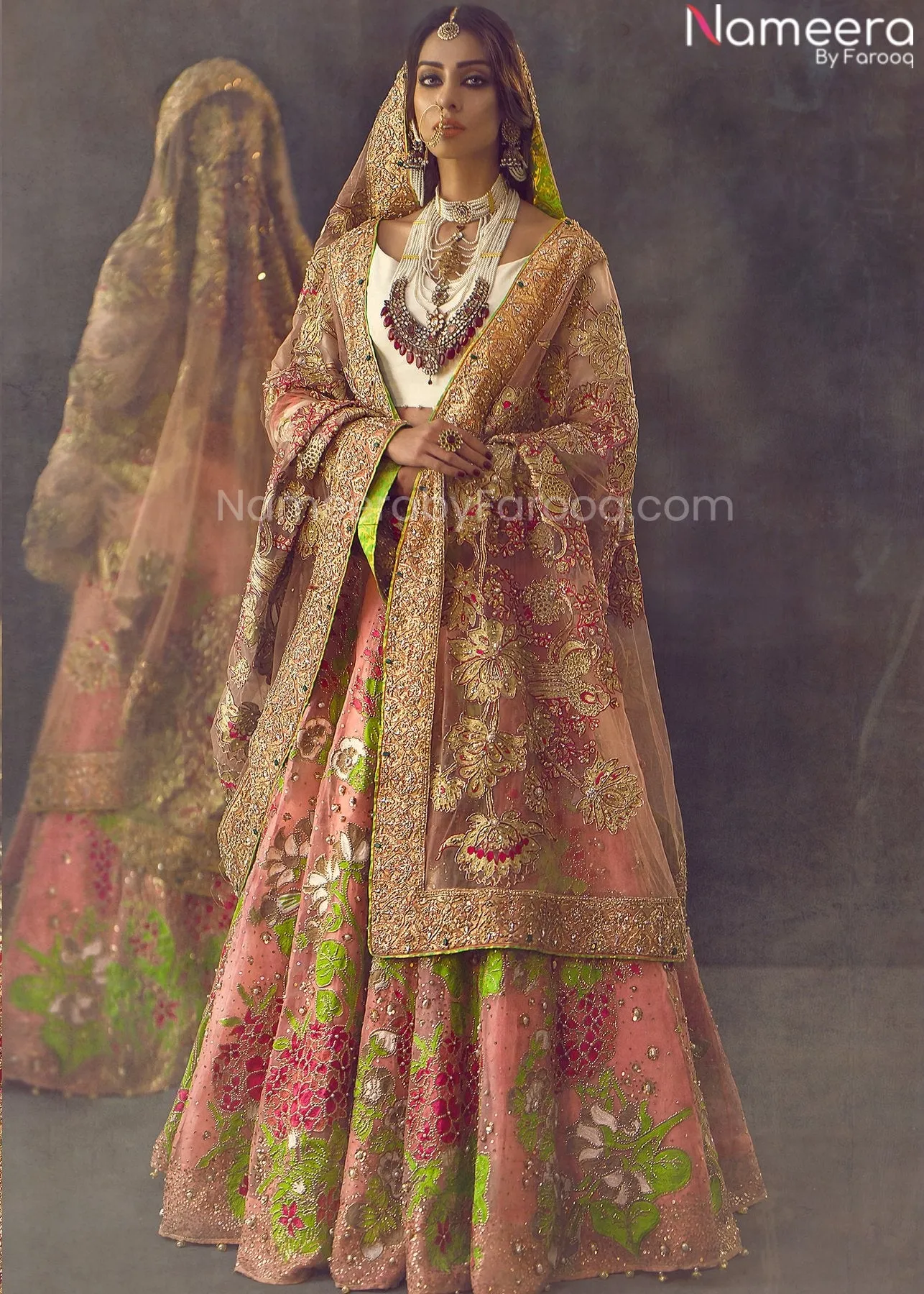 Pretty Bridal Lehenga Designs in Peach and White #BN815