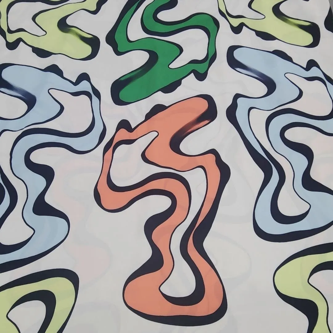 Printed Bolvian Satin Fabric 150cm Green/Lemon/Powder