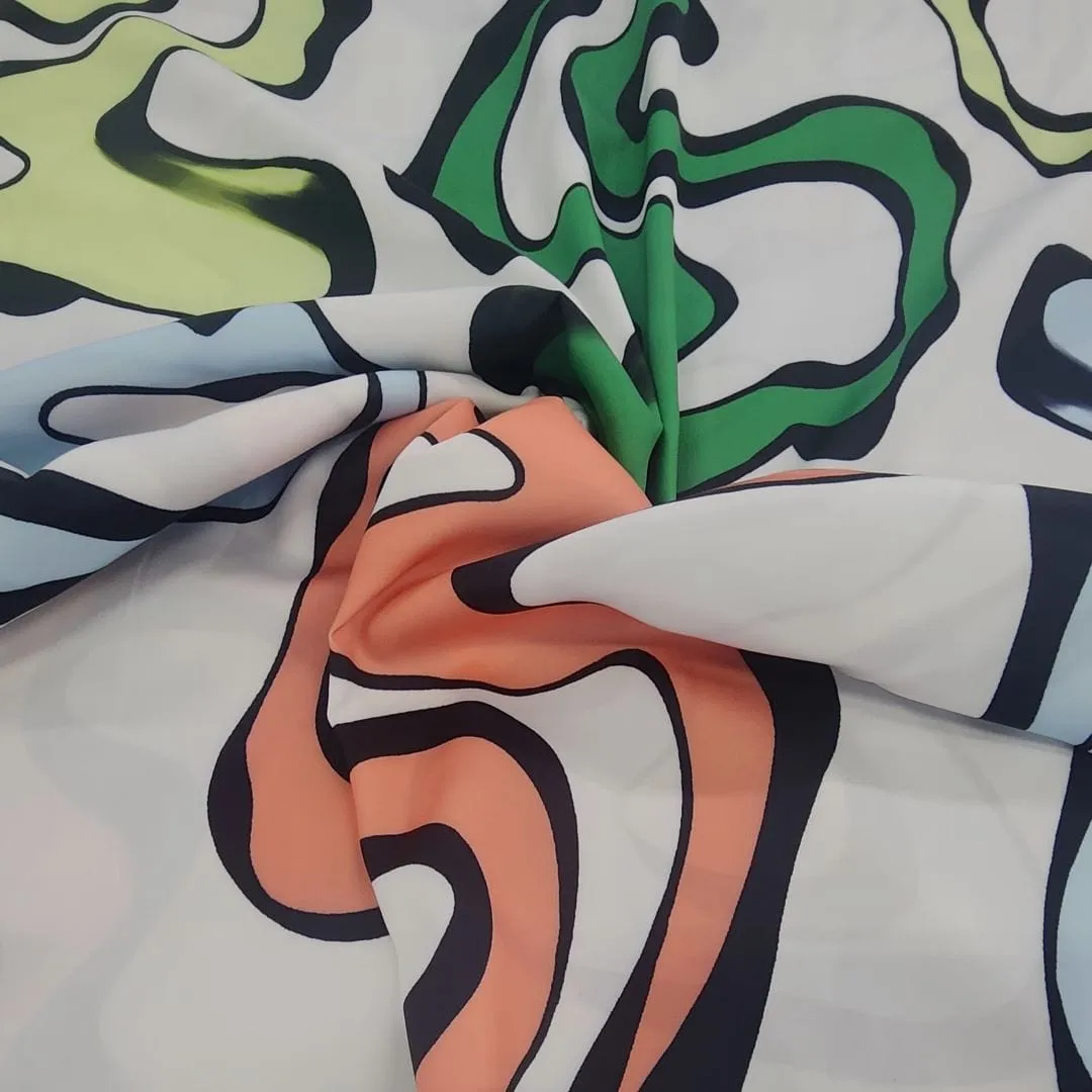 Printed Bolvian Satin Fabric 150cm Green/Lemon/Powder