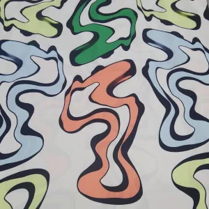 Printed Bolvian Satin Fabric 150cm Green/Lemon/Powder