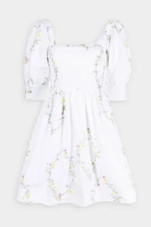Printed Cotton Mini Smock Dress in Floral Shape Bright White
