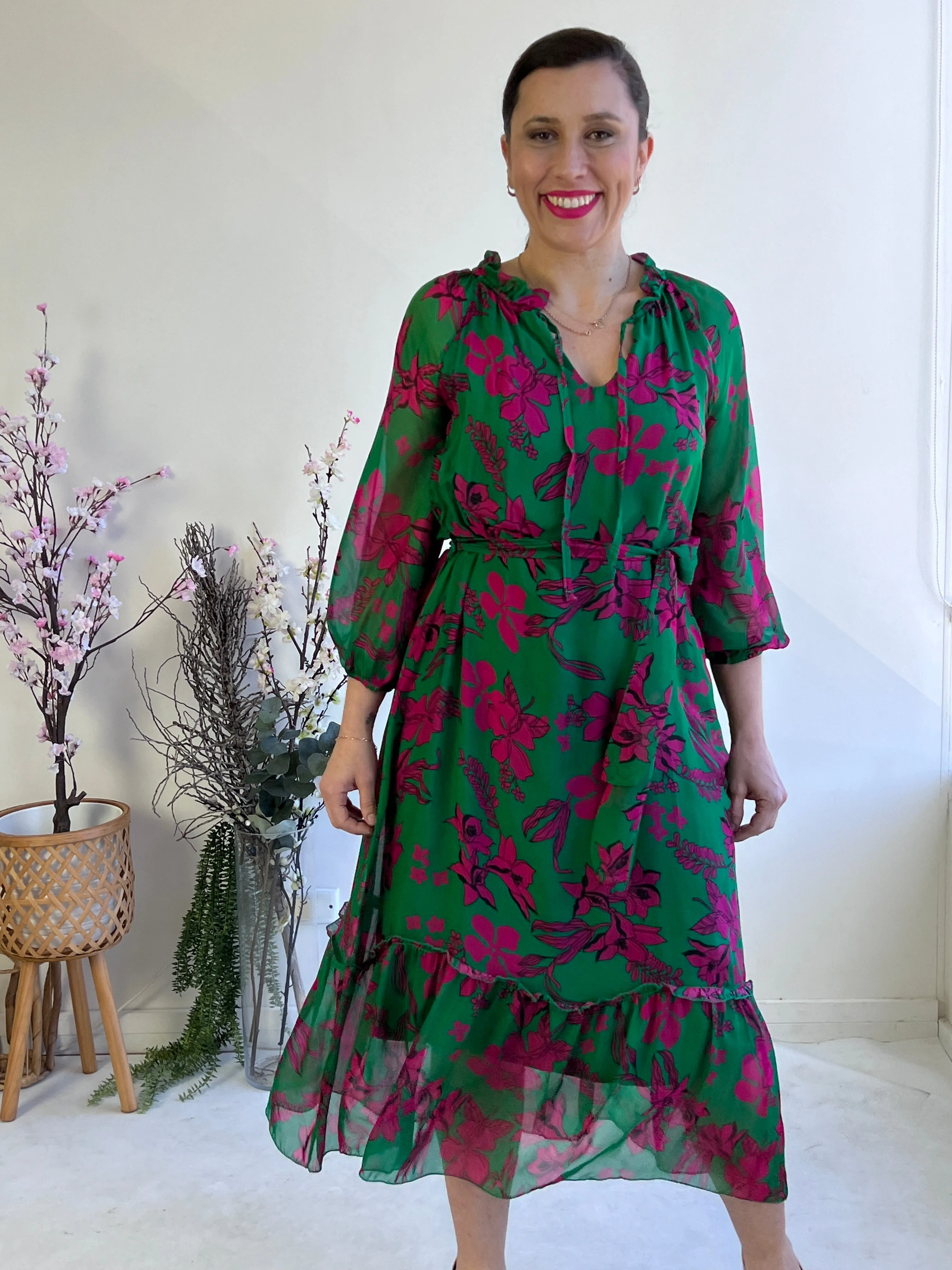 Priya Emerald Silk Dress