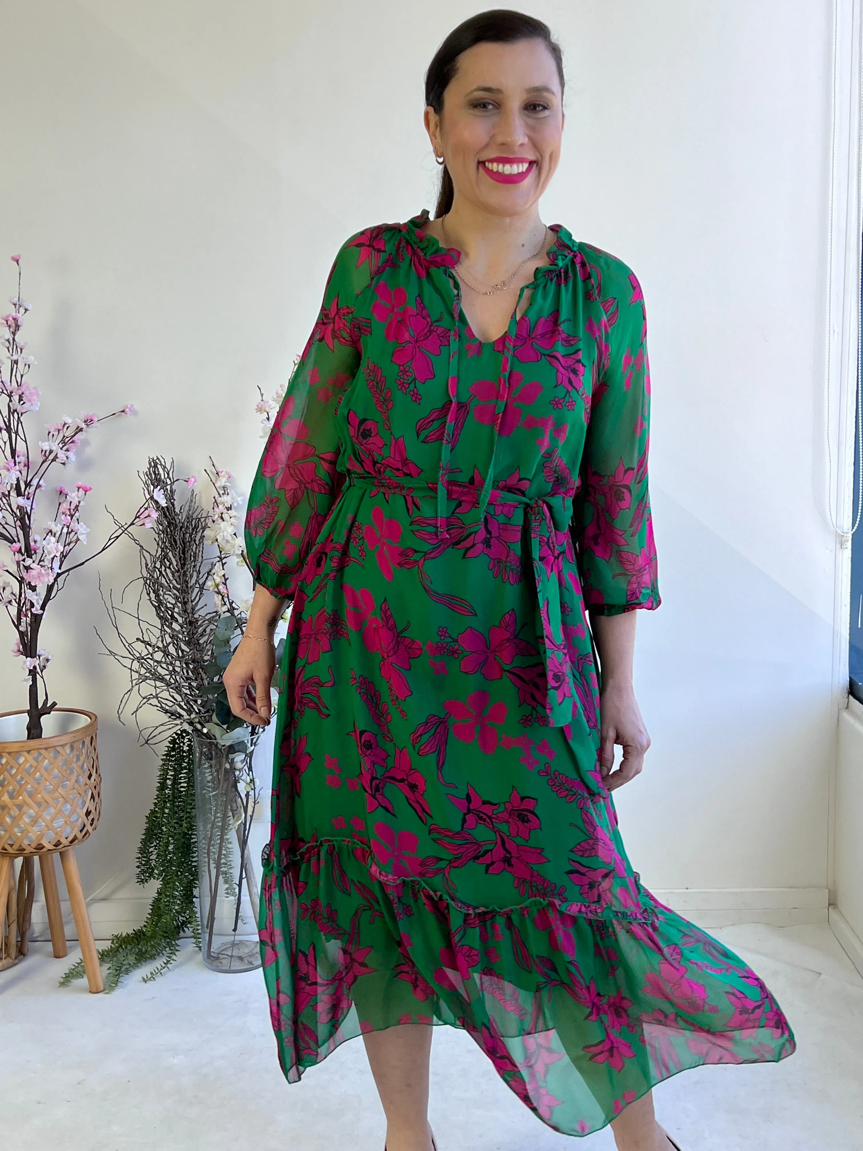 Priya Emerald Silk Dress